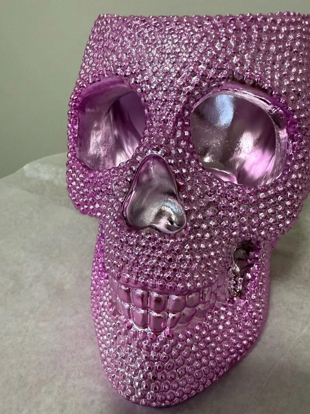 Pink Skull Makeup Brush Holder Raised Metallic Vanity Decor